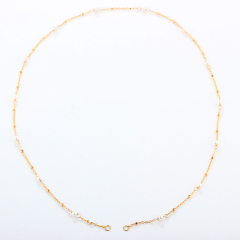 925 Sterling Silver Gold Chain Necklace with Spaced Gemstone/ Pearl Beads, 50cm