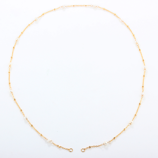 925 Sterling Silver Gold Chain Necklace with Spaced Gemstone/ Pearl Beads, 50cm