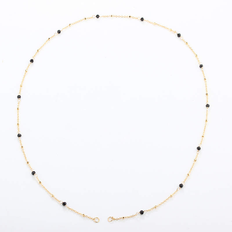 925 Sterling Silver Gold Chain Necklace with Spaced Gemstone/ Pearl Beads, 50cm