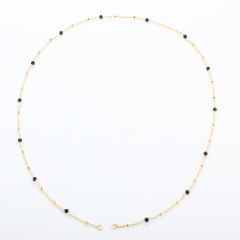 925 Sterling Silver Gold Chain Necklace with Spaced Gemstone/ Pearl Beads, 50cm