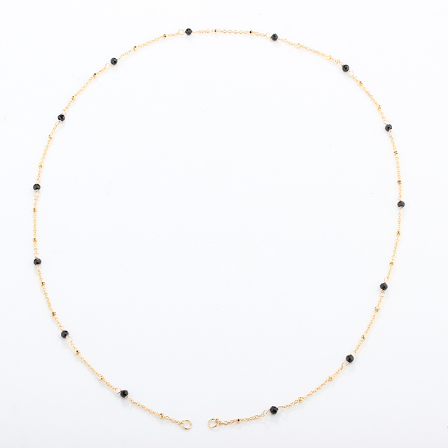 925 Sterling Silver Gold Chain Necklace with Spaced Gemstone/ Pearl Beads, 50cm
