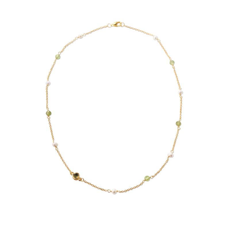 925 Sterling Silver Custom Birthstone Necklace with Natural Gemstone & Pearls