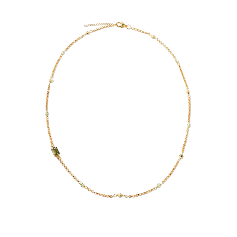 925 Sterling Silver Birthstone Necklace with Natural Gemstone & Cubic Zirconia Beads