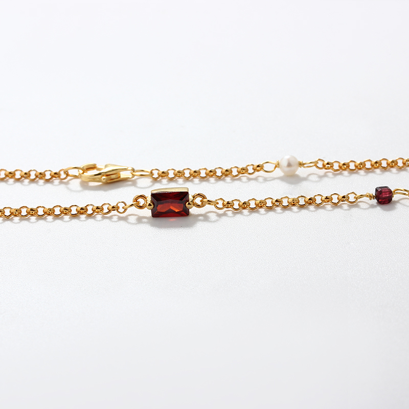 925 Sterling Silver Birthstone Necklace with Natural Gemstone & Cubic Zirconia Beads
