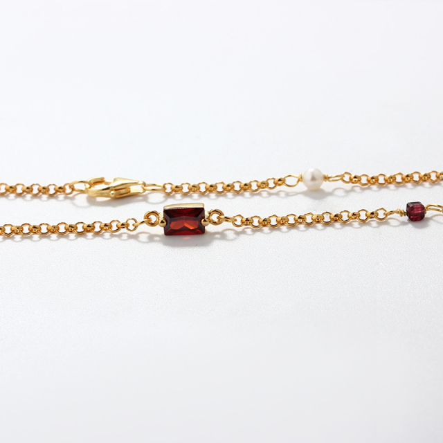 925 Sterling Silver Birthstone Necklace with Natural Gemstone & Cubic Zirconia Beads