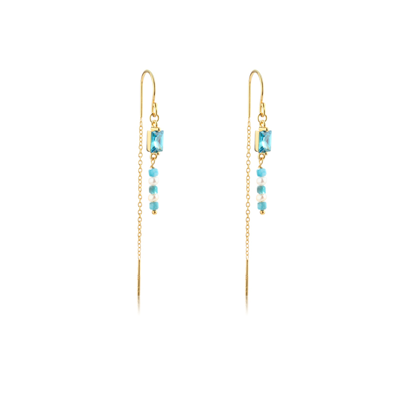 925 Sterling Silver 12 Birthstone Color Long Drop Earrings