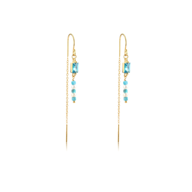 925 Sterling Silver 12 Birthstone Color Long Drop Earrings