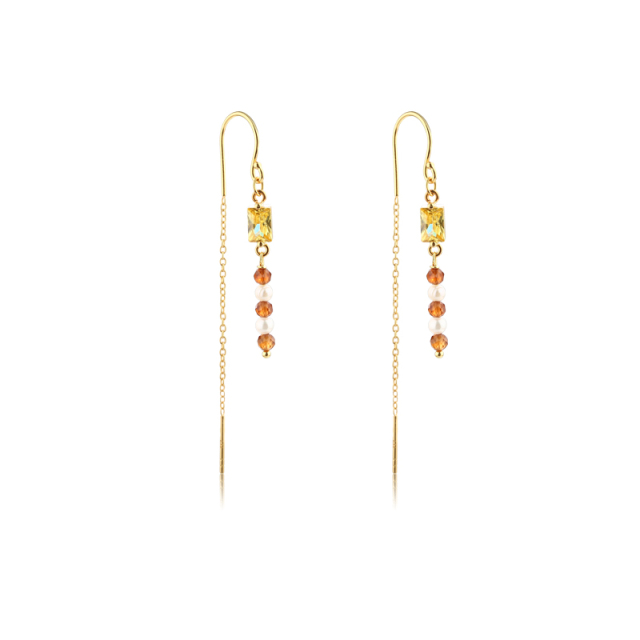 925 Sterling Silver 12 Birthstone Color Long Drop Earrings