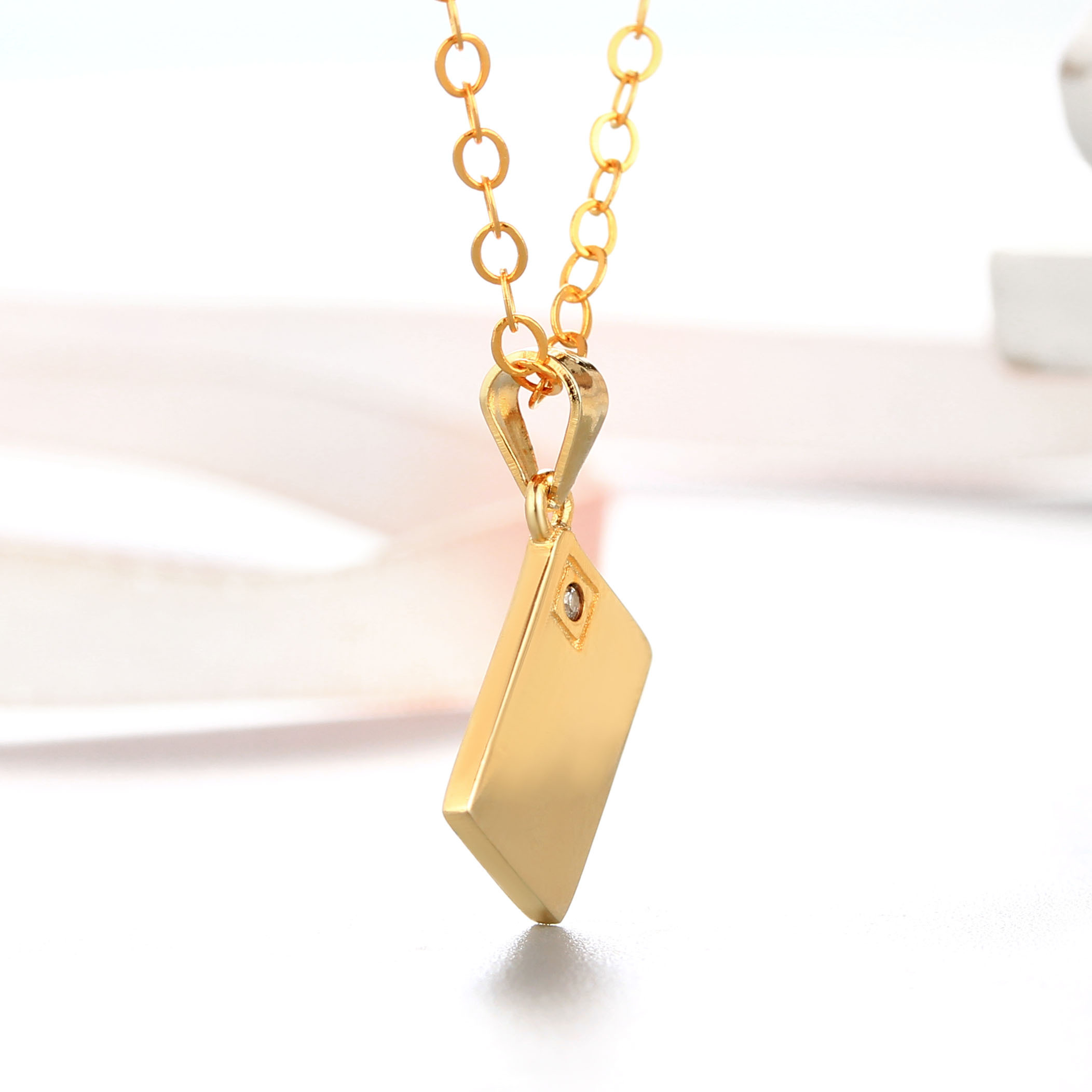 925 Sterling Silver Solid Square With CZ Stones Pendants