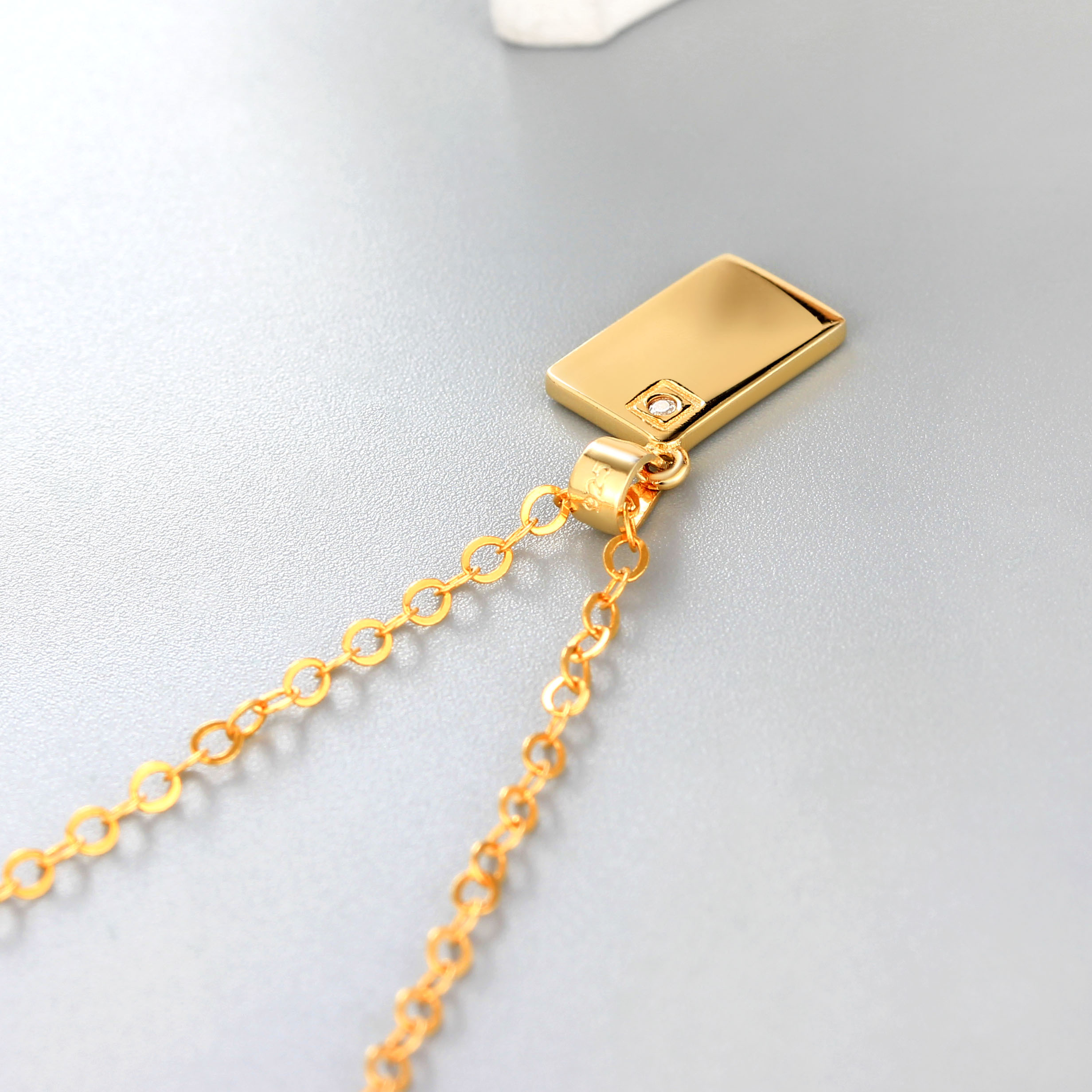 925 Sterling Silver Solid Square With CZ Stones Pendants