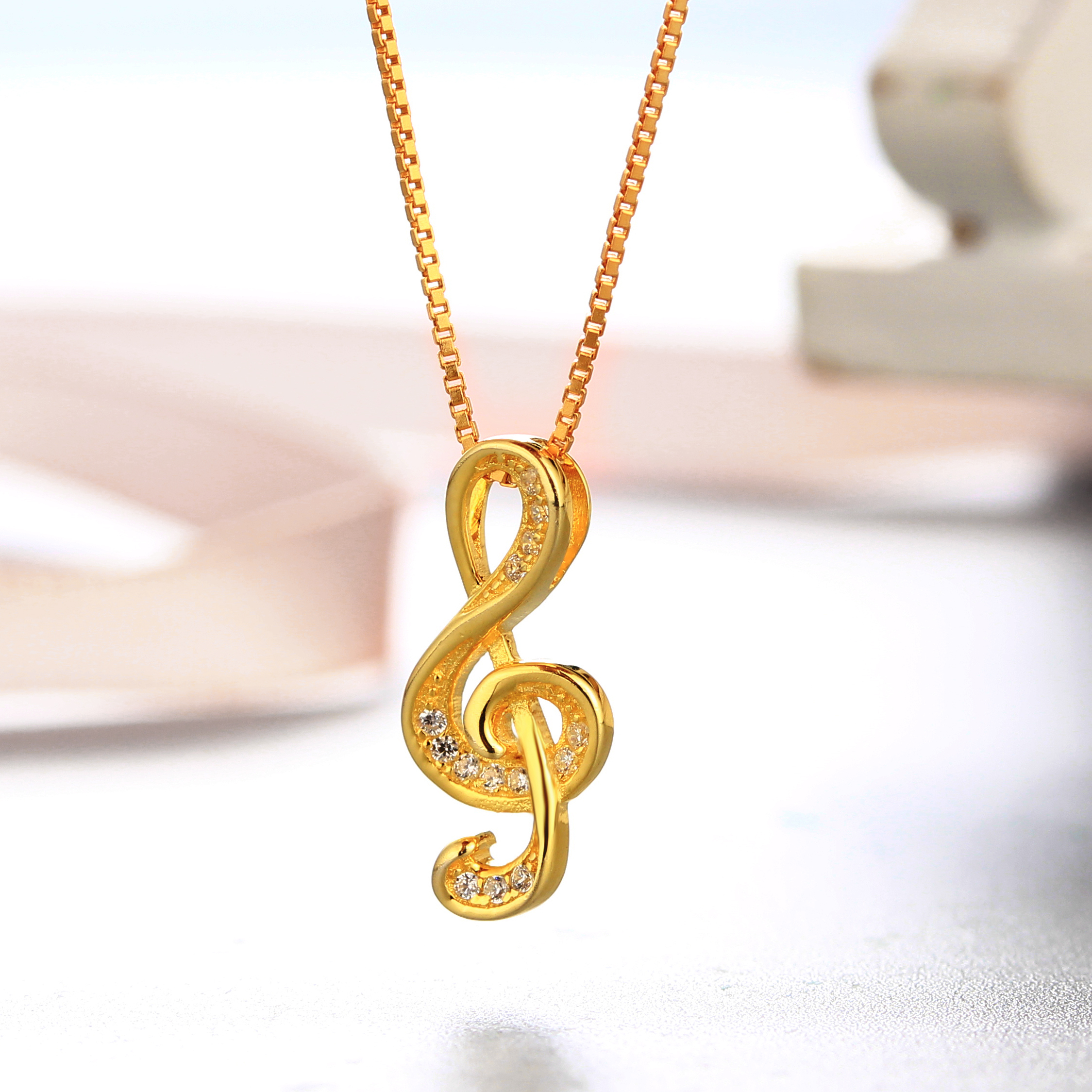 925 Sterling Silver Paved CZ Treble Clef Pendant