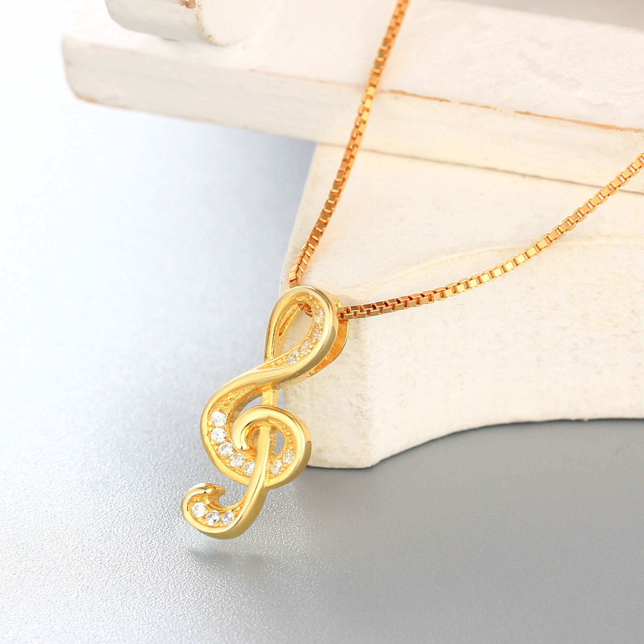 925 Sterling Silver Paved CZ Treble Clef Pendant