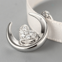 925 Sterling Silver Moon & Heart Paved CZ Pendant