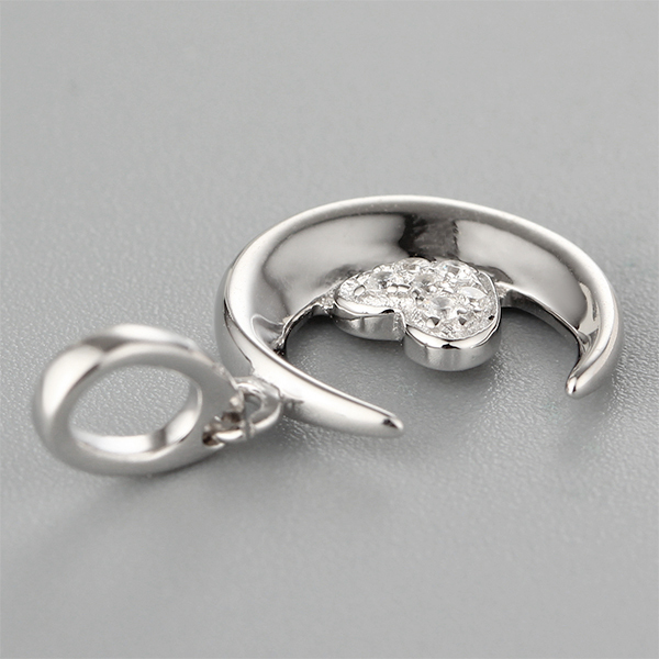 925 Sterling Silver Moon & Heart Paved CZ Pendant
