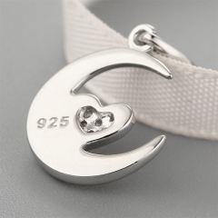 925 Sterling Silver Moon & Heart Paved CZ Pendant