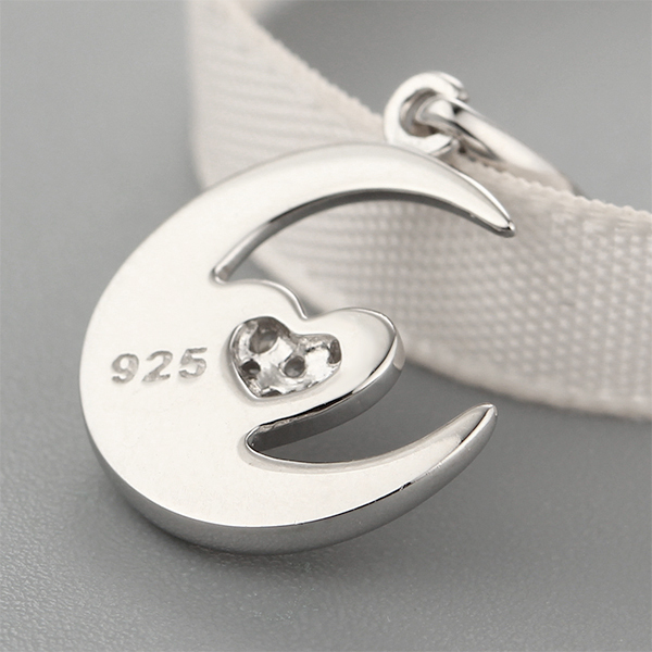 925 Sterling Silver Moon & Heart Paved CZ Pendant
