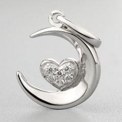 925 Sterling Silver Moon & Heart Paved CZ Pendant