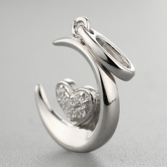 925 Sterling Silver Moon & Heart Paved CZ Pendant