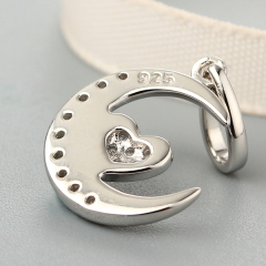 925 Sterling Silver Full Paved Moon & Heart CZ Pendant