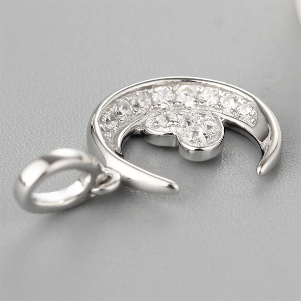 925 Sterling Silver Full Paved Moon & Heart CZ Pendant