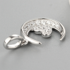 925 Sterling Silver Full Paved Moon & Heart CZ Pendant