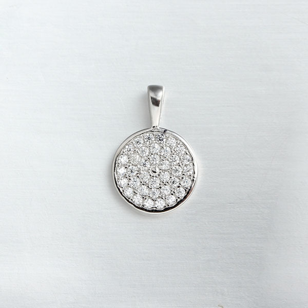 925 Sterling Silver Full Paved Round Disc CZ Pendant