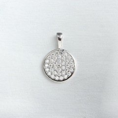 925 Sterling Silver Full Paved Round Disc CZ Pendant
