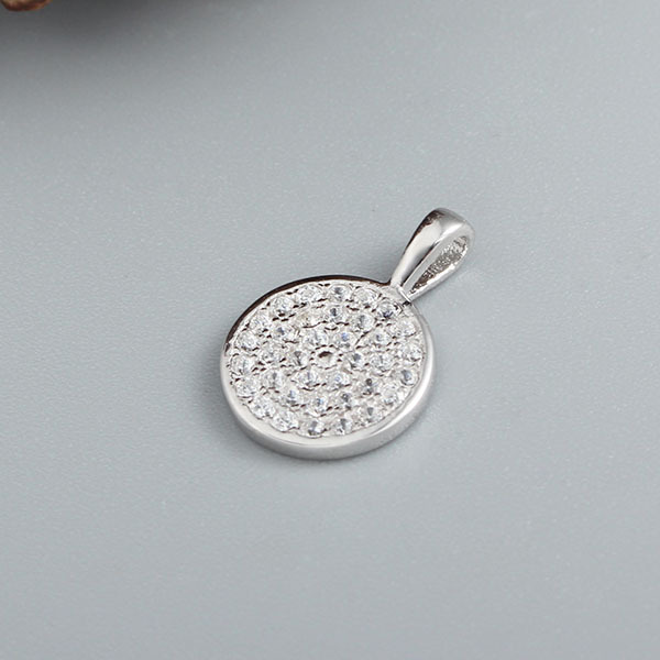 925 Sterling Silver Full Paved Round Disc CZ Pendant