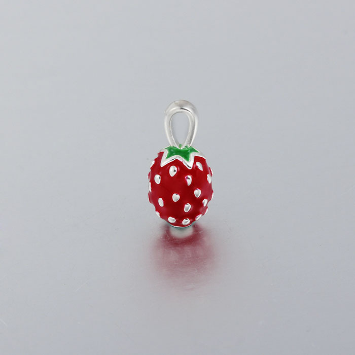 925 Sterling Silver Enamel Strawberry Pendant
