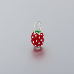 925 Sterling Silver Enamel Strawberry Pendant