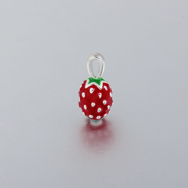 925 Sterling Silver Enamel Strawberry Pendant