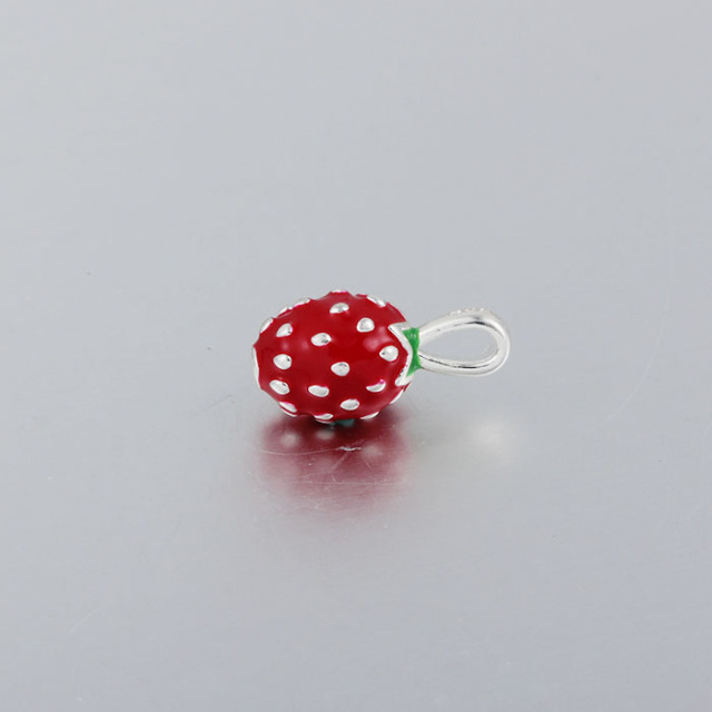 925 Sterling Silver Enamel Strawberry Pendant