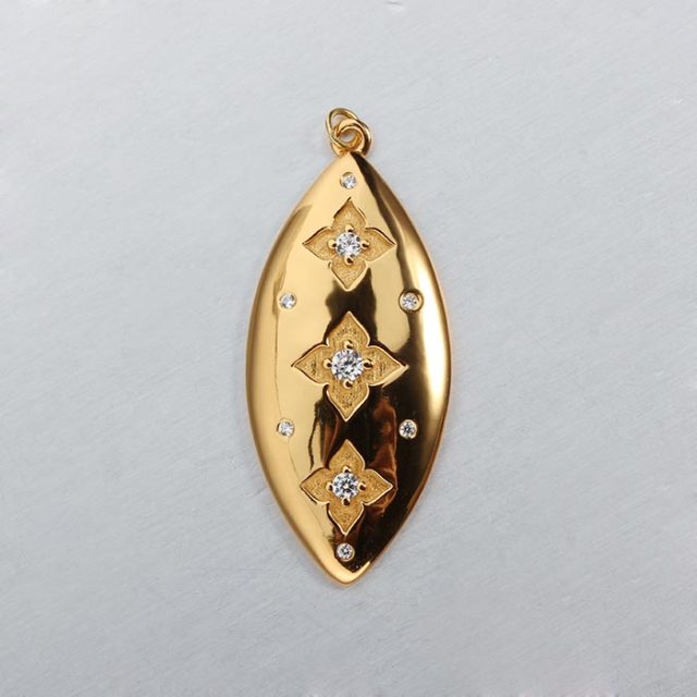 925 Sterling Silver Marquise Four-Leaf Flower Paved CZ Pendant