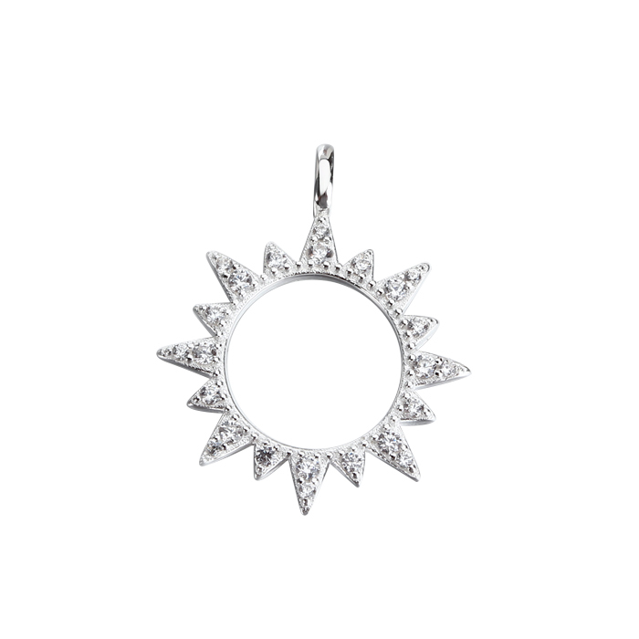 925 Sterling Silver Pavé Crystal Sunburst Hollow Pendants,approx 20mm