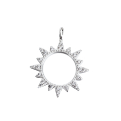 925 Sterling Silver Pavé Crystal Sunburst Hollow Pendants,approx 20mm
