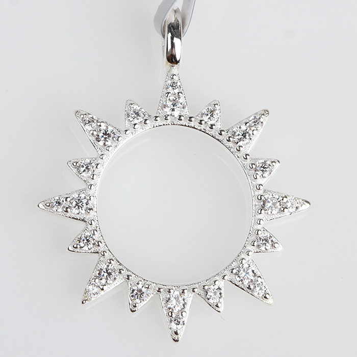 925 Sterling Silver Pavé Crystal Sunburst Hollow Pendants,approx 20mm