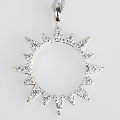 925 Sterling Silver Pavé Crystal Sunburst Hollow Pendants,approx 20mm
