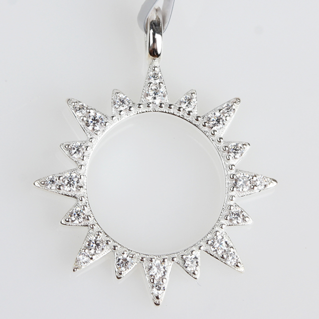 925 Sterling Silver Pavé Crystal Sunburst Hollow Pendants,approx 20mm