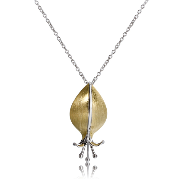 925 Sterling Silver Two-Tone Flower Bud & Stamen Pendant