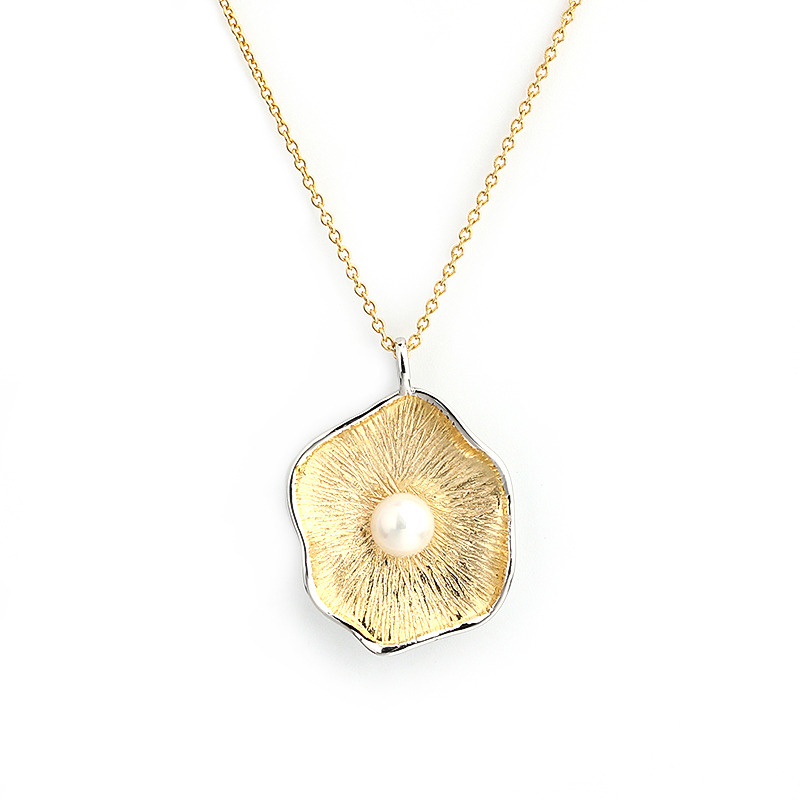 925 Sterling Silver Two-Tone Lotus Leaf Pearl Pendant