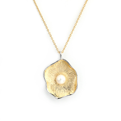 925 Sterling Silver Two-Tone Lotus Leaf Pearl Pendant