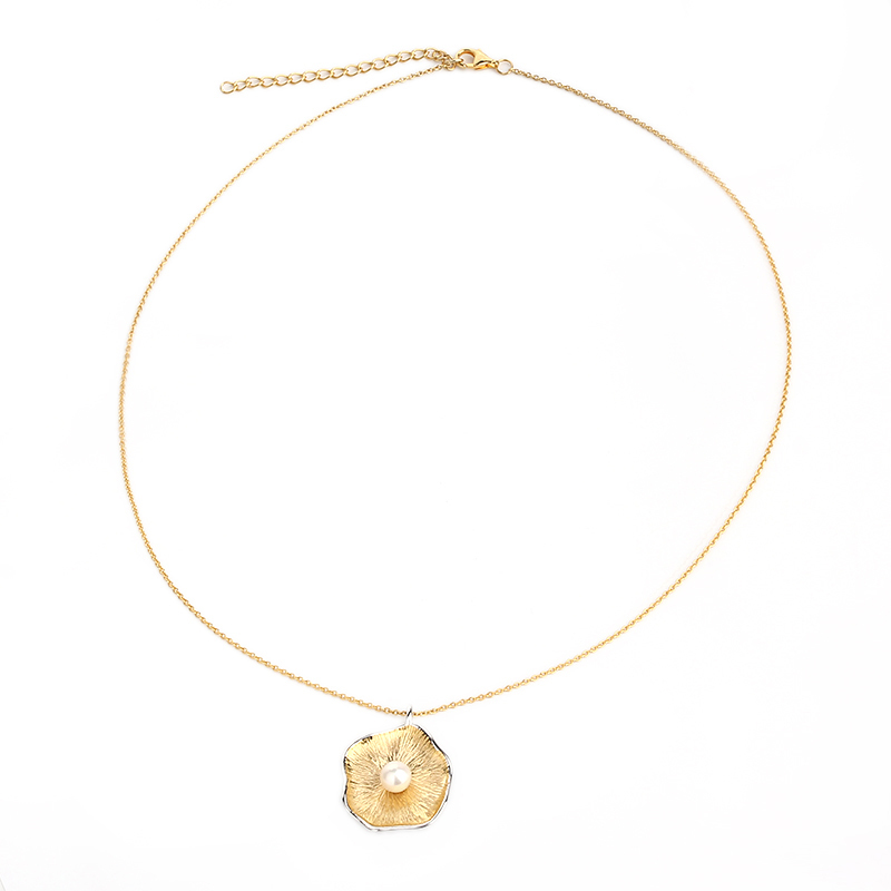 925 Sterling Silver Two-Tone Lotus Leaf Pearl Pendant
