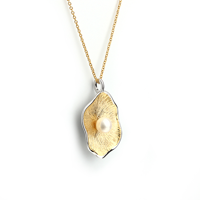 925 Sterling Silver Two-Tone Lotus Leaf Pearl Pendant