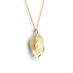 925 Sterling Silver Two-Tone Lotus Leaf Pearl Pendant
