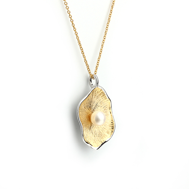 925 Sterling Silver Two-Tone Lotus Leaf Pearl Pendant