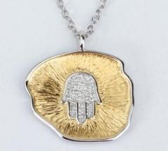 925 Sterling Silver Two-Tone Hamsa Hand Disc Pendant