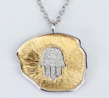 925 Sterling Silver Two-Tone Hamsa Hand Disc Pendant