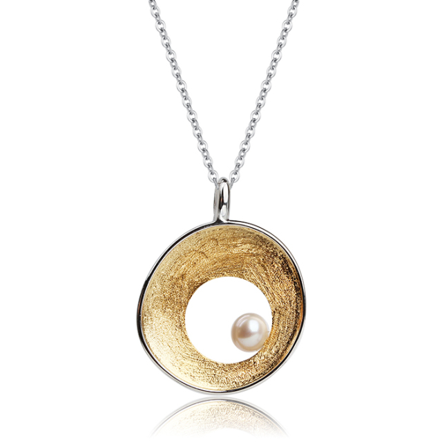 925 Sterling Silver Two-Tone Circle Pearl Pendant