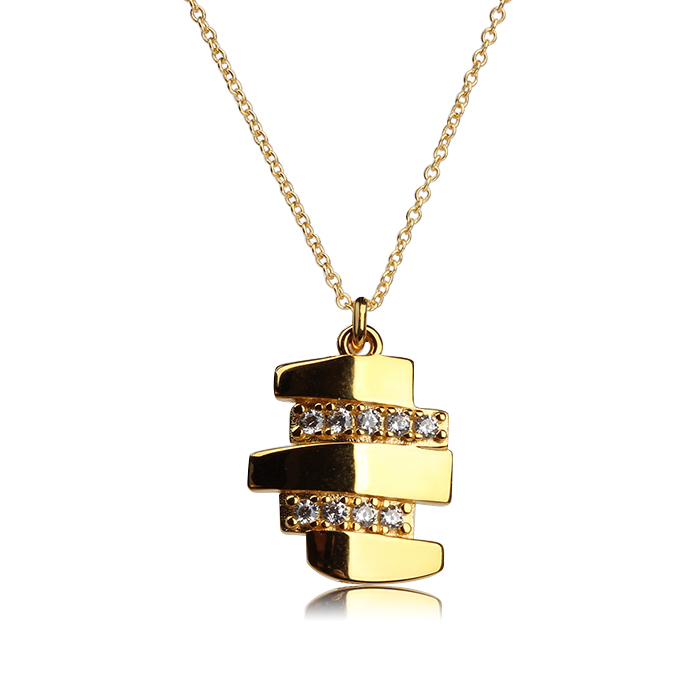 925 Sterling Silver Layered Paved CZ Geometric Pendant