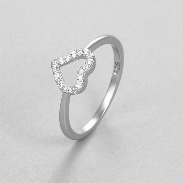 925 Sterling Silver Open Heart Paved CZ Thin Ring